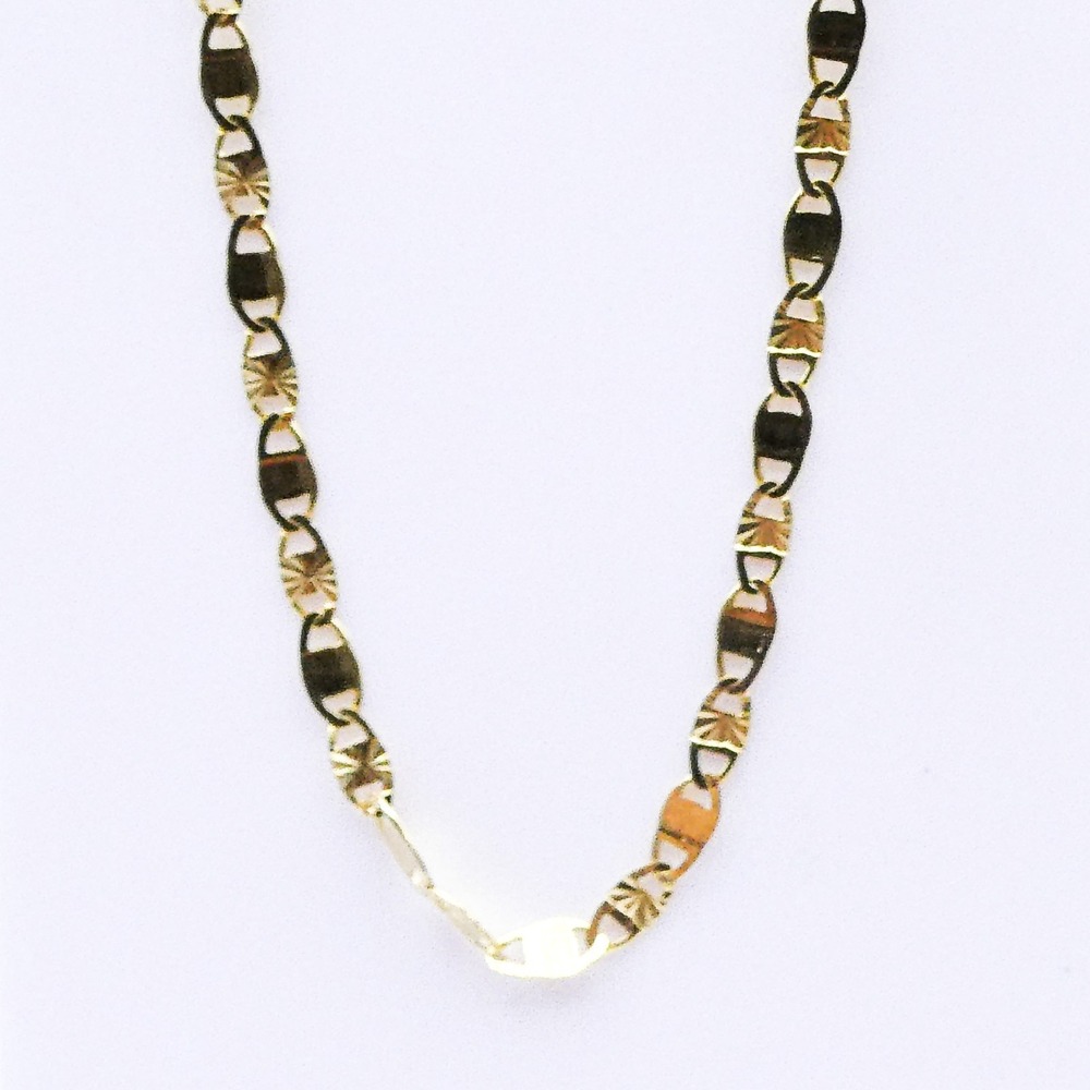 Italy Textured Link Chain Gold Plated Sterling Silver Mens Womens 24" Necklace